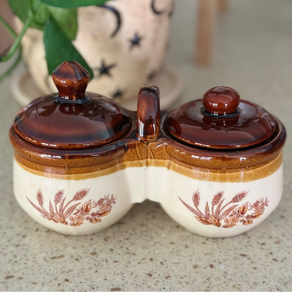 LAST CHANCE* Vintage Ceramic Wheat Double Condiment Jar